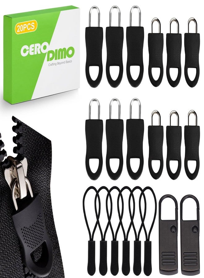CeroDimo 20 Pcs Universal Zipper Repair Kit, Fixer Sliding Teeth, Replacement, Paracord Zipper Pulls for Jackets, Luggage, Backpacks, Pants, Boots, Tents - Image 1