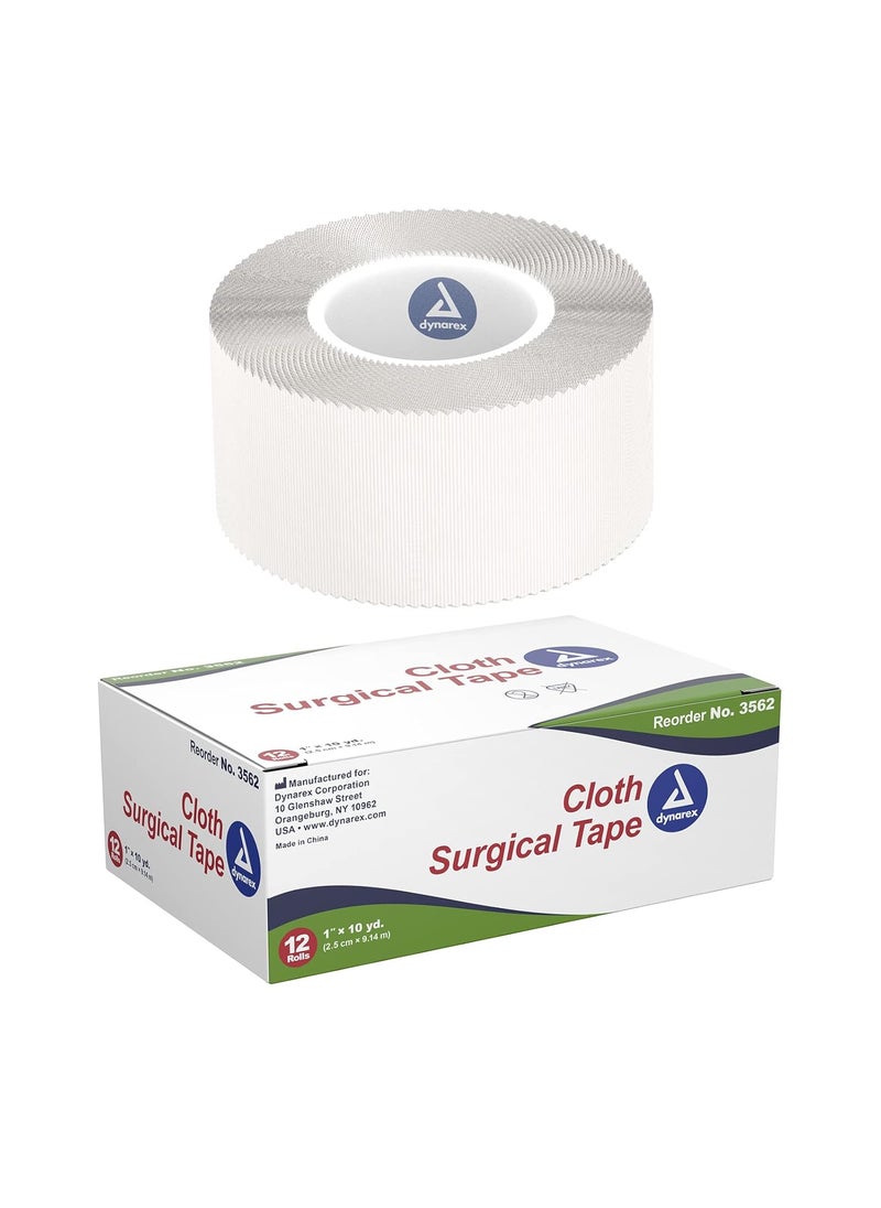 Dynarex Dynarex Cloth Surgical Tape Durable SoftSmooth Silky Fabric LatexFree SelfSticking Tape Tearable Secure Adhesion White 1 x 10 yds 1 Box of 12 Rolls of Tape  - Image 1
