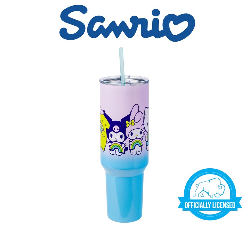 Silver Buffalo Sanrio Hello Kitty and Friends Featuring My Melody, Kuromi, and Pompompurin Rainbow Ombre Stainless Steel Tumbler with Handle and Straw, Fits in Standard Cup Holder, 40 Ounces - Image 5