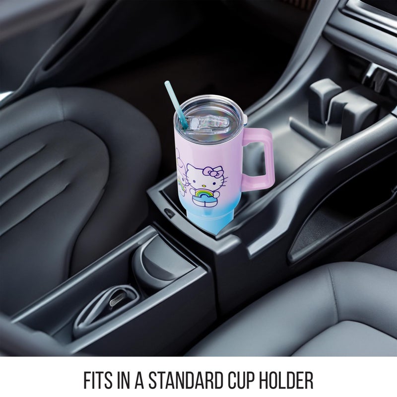 Silver Buffalo Sanrio Hello Kitty and Friends Featuring My Melody, Kuromi, and Pompompurin Rainbow Ombre Stainless Steel Tumbler with Handle and Straw, Fits in Standard Cup Holder, 40 Ounces - Image 4