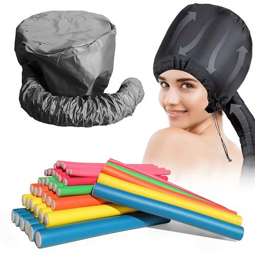 xnicx 42 pcs 7 Flexi RodsHair Curlers Rollers Flexible Curling RodsHeatless Bendy Foam Curls for LongMediumShort Hair to Sleep inwith Hair Dryer Bonnet for Quick ShapingBlack - Image 1