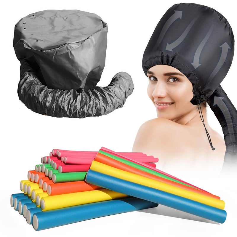 xnicx 42 pcs 7 Flexi RodsHair Curlers Rollers Flexible Curling RodsHeatless Bendy Foam Curls for LongMediumShort Hair to Sleep inwith Hair Dryer Bonnet for Quick ShapingBlack - Image 2