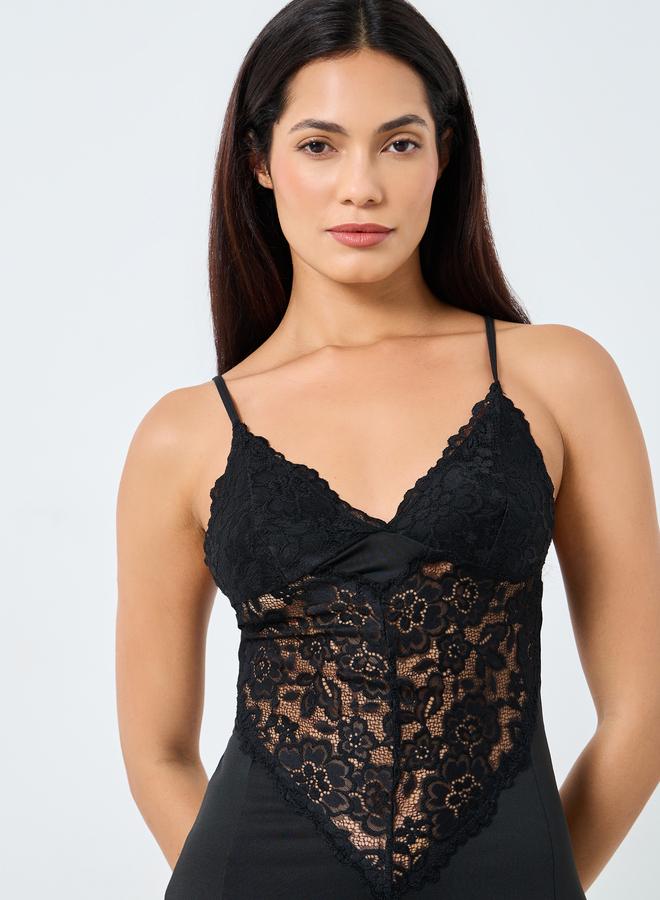 Take Two Lace Panel Cami Slip Dress with Double Slit - Image 3