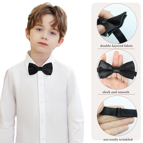 RR DESIGN Essential Satin Bow tie for Boys (Black) 5-10 years - Image 2