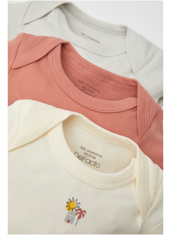DeFacto Babyboy New Born Regular Fit Envelope Neck Knitted Short Sleeve Snap Body - 3 Pack  - Image 2