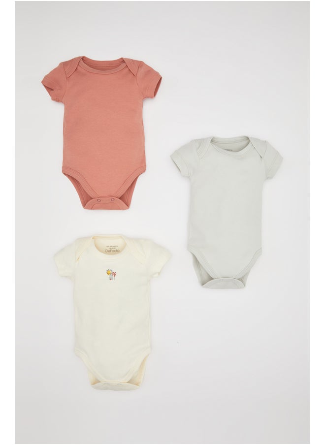 DeFacto Babyboy New Born Regular Fit Envelope Neck Knitted Short Sleeve Snap Body - 3 Pack  - Image 4