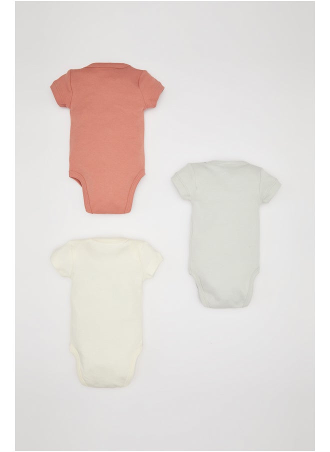 DeFacto Babyboy New Born Regular Fit Envelope Neck Knitted Short Sleeve Snap Body - 3 Pack  - Image 5