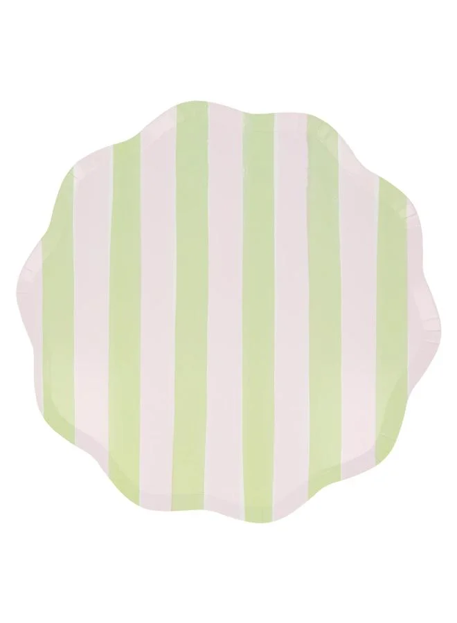 Meri Meri  Pastel Stripe Dinner Plates - Pack of 8, 450gsm Paper Plates with 4 Colorways and Wavy Edges, Pastel Party Tableware for Garden Parties, Picnics, Baby Showers & Celebrations  | Best Price UAE