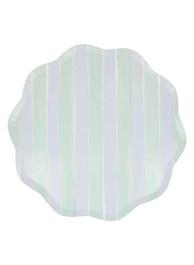 Meri Meri  Pastel Stripe Dinner Plates - Pack of 8, 450gsm Paper Plates with 4 Colorways and Wavy Edges, Pastel Party Tableware for Garden Parties, Picnics, Baby Showers & Celebrations  | Best Price UAE