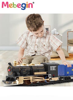 MEBEGIN Electric Model Train Set for Kids, Engine Cargo Car with Long Track, Classic Train Set with Sound Battery-Powered Toy Gift for Kids Boys Girls Age 3+,Blue  - Image 1