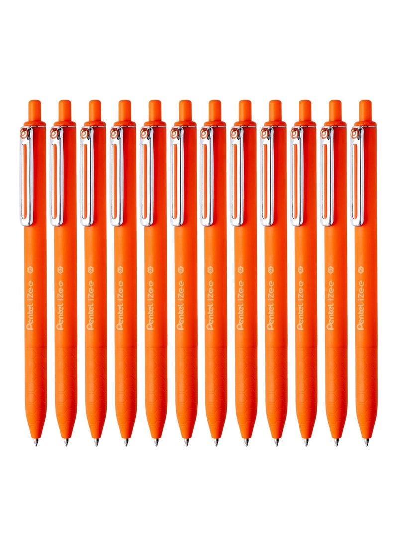 Pentel 12-Piece Izee Retractable Ballpoint Pen 0.7mm Tip Orange Ink - Image 1