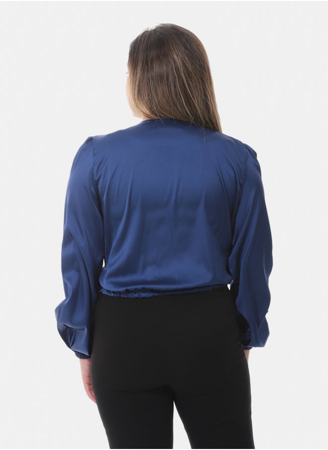 Satin Crop Blouse - blue