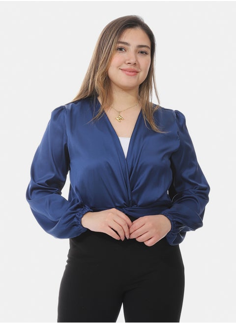 Satin Crop Blouse - blue