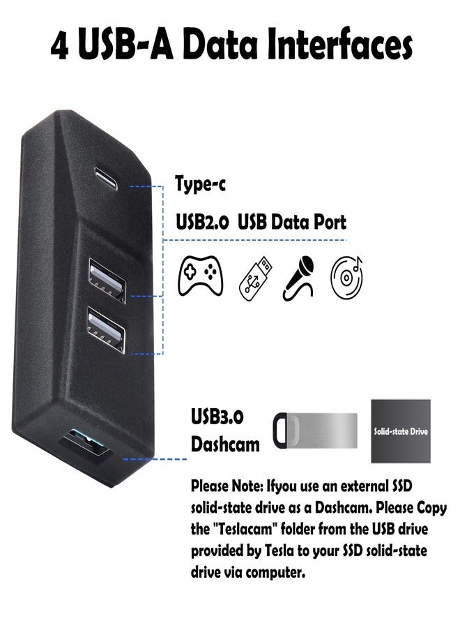 Arcoche USB Hub for Tesla Glove Box - 4-Port Docking Station Model 3 Highland 2024 2025 Cybertruck, Model Y Juniper 2025 2026 Seamlessly Transfer dashcam footage, Flash-Drive Data, Games and Music - Image 3