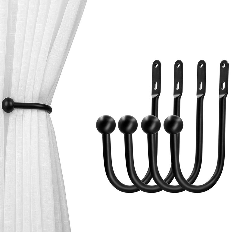 VRSS Wall Mount Curtain Tiebacks Drapery Holdbacks Curtain Holdback Hooks Simple Style 4pcs Black