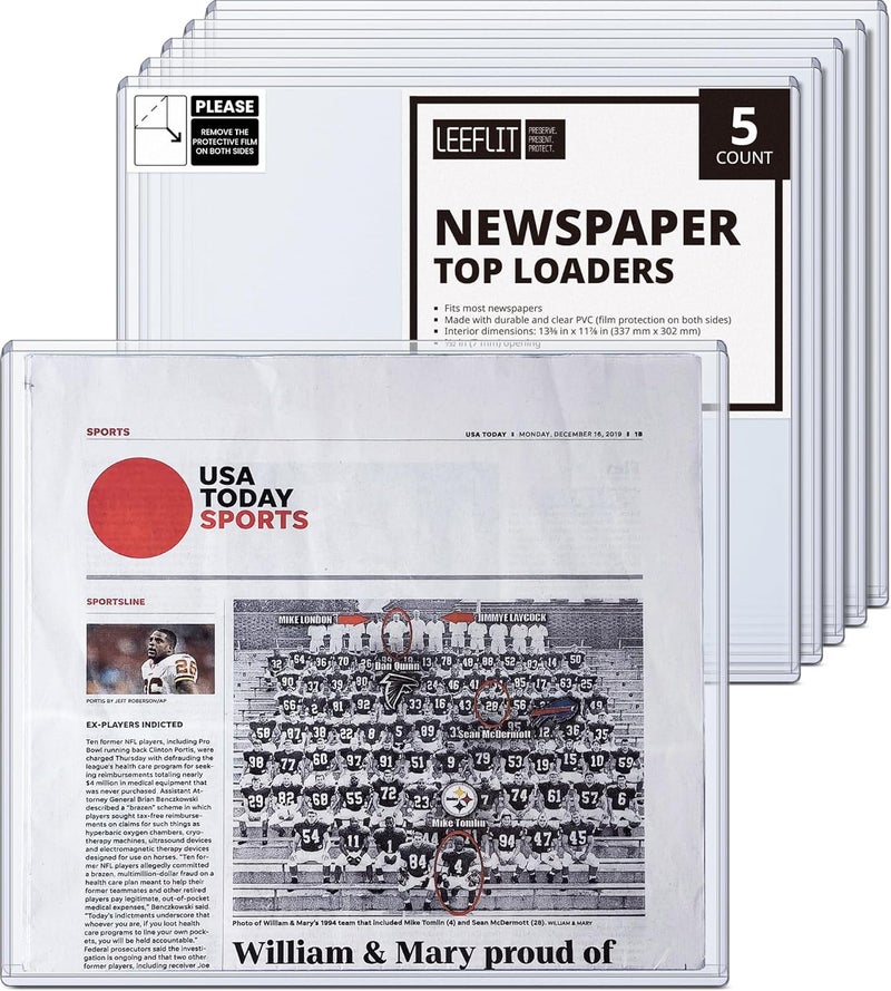 LEEFLIT Newspaper Toploader Holder - 7mm Thick Hard Plastic Top Loaders, 13 x 11, 5 Count - Image 1