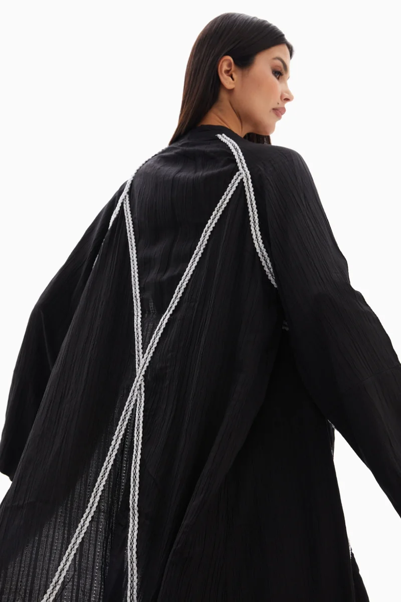 Wecre8 Black X Embroidered Abaya By WECRE8