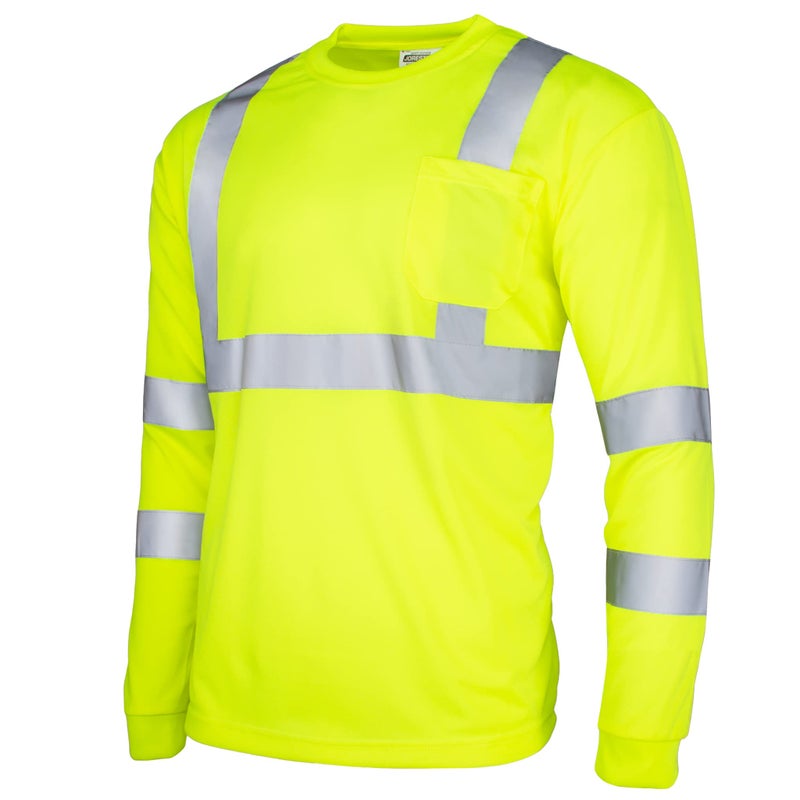 JORESTECH Safety T Shirt Reflective High Visibility Long Sleeve YellowLime ANSI Class 3 Level 2 Type R TS02 M