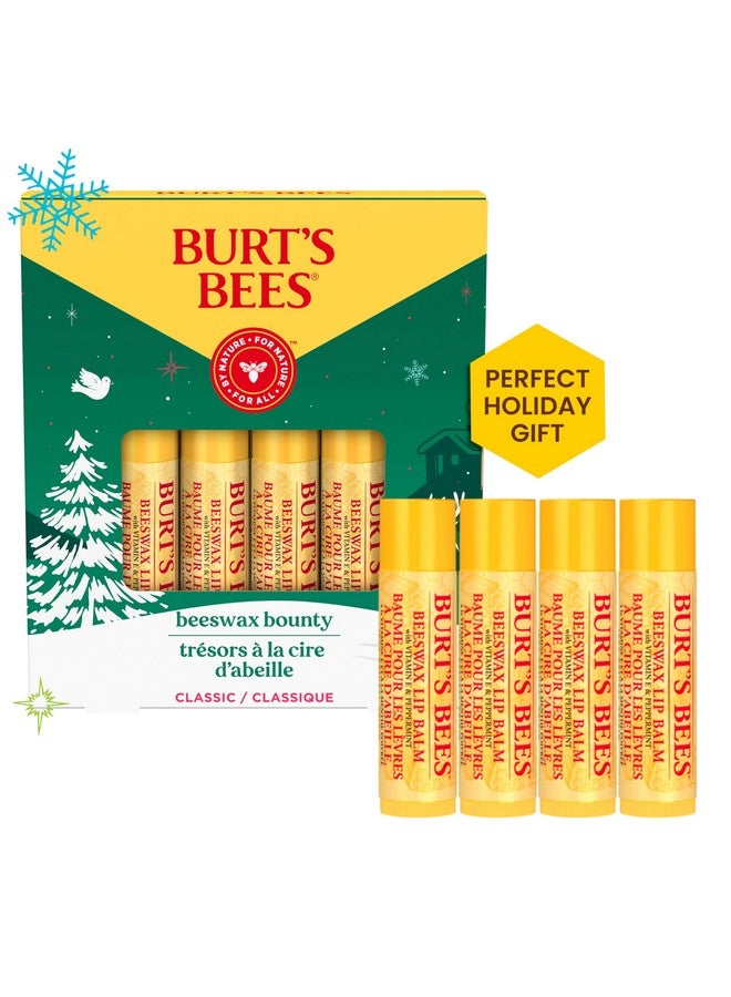 بيرتس بيز مجموعة هدايا Burt's Bees المكونة من 4 مرطبات شفاه، مجموعة Beeswax Bounty الكلاسيكية، مرطب شفاه مرطب بشمع العسل - Image 1