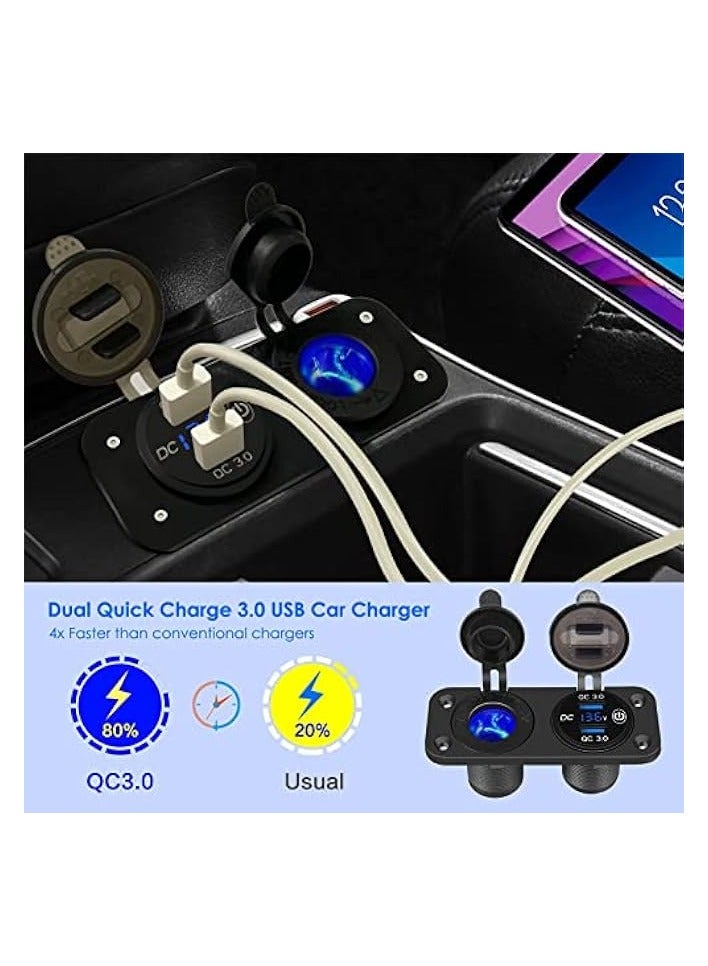 erorex QC 3.0 Car USB for Charger, Socket Cigarette Lighter Socket 12V/24V Power Outlet with LED Digital Voltmeter and Touch Switch for Car Boat Marine(Black) - Image 4