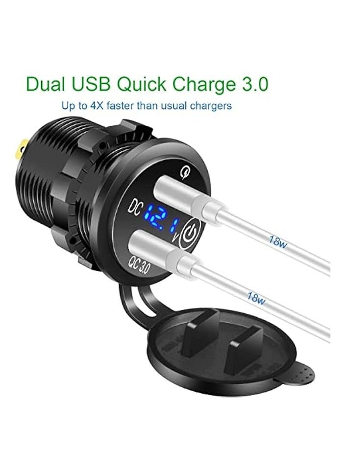 erorex QC 3.0 Car USB for Charger, Socket Cigarette Lighter Socket 12V/24V Power Outlet with LED Digital Voltmeter and Touch Switch for Car Boat Marine(Black) - Image 3