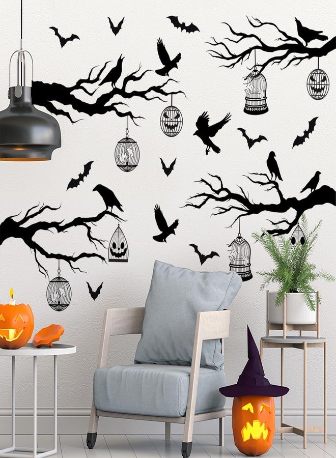 Demonwer Halloween Wall Decals Black Tree Branches Bat Wall Stickers Large Removable Halloween Wall Clings Decor DIY Art for Home Wall Window Door - Image 3