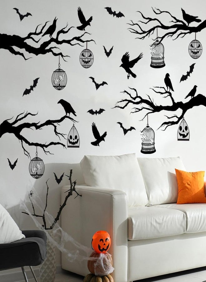Demonwer Halloween Wall Decals Black Tree Branches Bat Wall Stickers Large Removable Halloween Wall Clings Decor DIY Art for Home Wall Window Door - Image 4