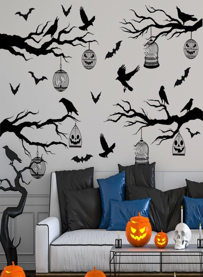 Demonwer Halloween Wall Decals Black Tree Branches Bat Wall Stickers Large Removable Halloween Wall Clings Decor DIY Art for Home Wall Window Door - Image 5