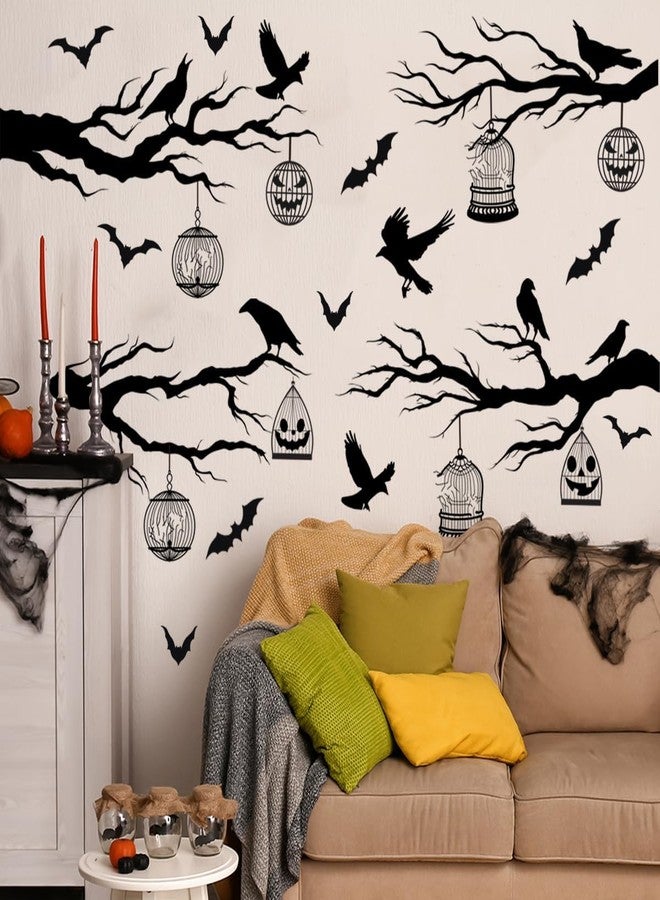 Demonwer Halloween Wall Decals Black Tree Branches Bat Wall Stickers Large Removable Halloween Wall Clings Decor DIY Art for Home Wall Window Door - Image 2