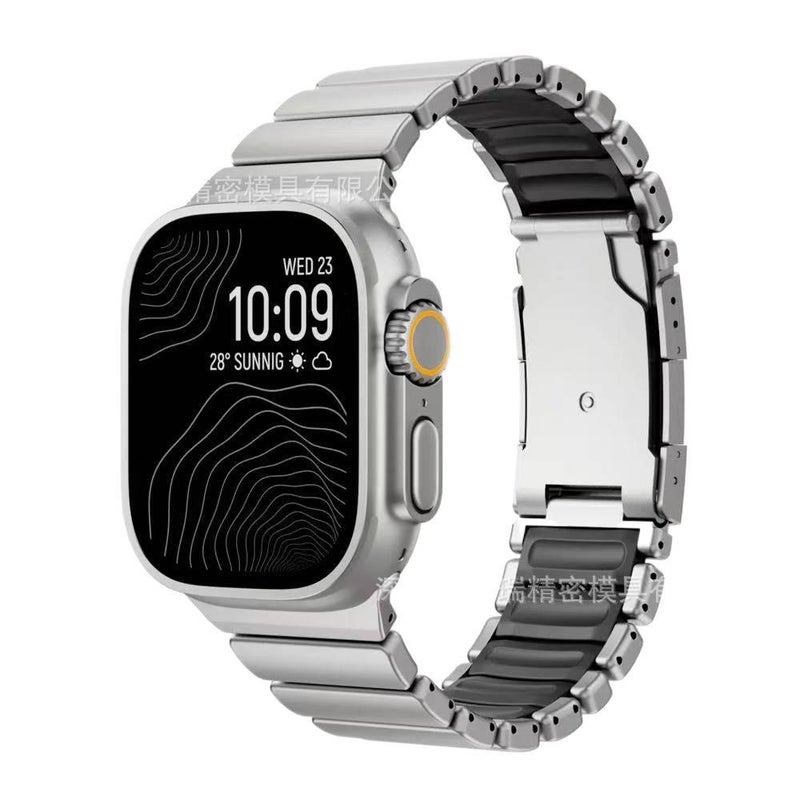 سوار ساعة ذكية سوار معدني من الستانلس ستيل متوافق مع Apple Watch 42/44/45/49mm بملاءمة قابلة للتعديل وحزام بديل بتصميم معدني أنيق باللون أسود قابل للتعديل - Image 5
