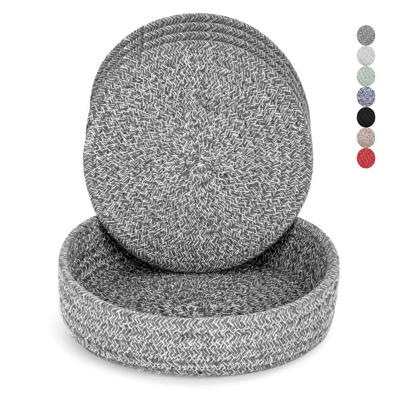 Trivets for Hot Dishes Pots and Pans Hot Pads with Storage Basket Pot Holders for Kitchen Heat Resistant Mat Protect Counter Home Essentials Farmhouse Decor Deep Gray 4 PCS