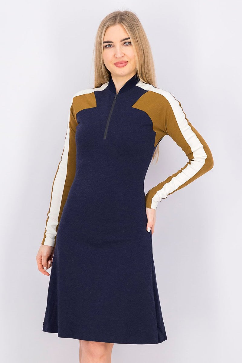 LACOSTE Women Colorblock Sweater Dress, Navy Combo - Image 1