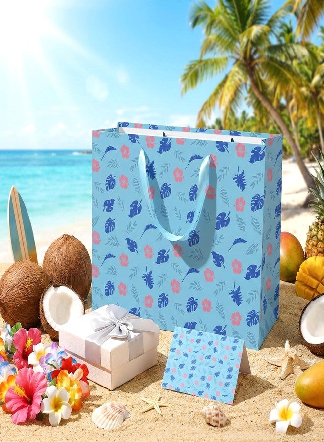 Wayyogh Hawaiian Gift Bag Cute Cartoon Blue Pink Hibiscus Party Gift Bags with Wrapping Tissue Paper and Greeting Card Hawaiian Wrapping Paper for Birthday Baby Shower Holiday Party Supplies - Image 4