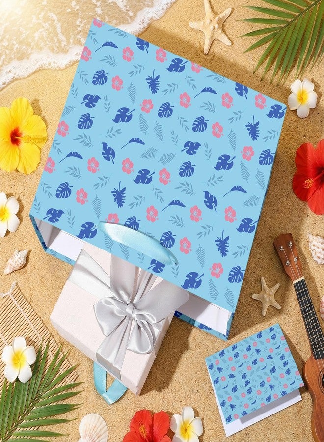 Wayyogh Hawaiian Gift Bag Cute Cartoon Blue Pink Hibiscus Party Gift Bags with Wrapping Tissue Paper and Greeting Card Hawaiian Wrapping Paper for Birthday Baby Shower Holiday Party Supplies - Image 3