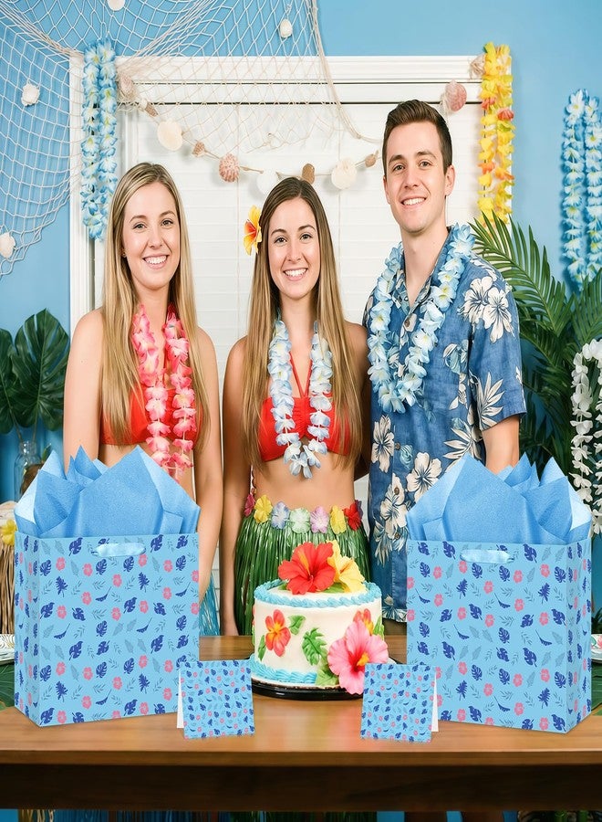 Wayyogh Hawaiian Gift Bag Cute Cartoon Blue Pink Hibiscus Party Gift Bags with Wrapping Tissue Paper and Greeting Card Hawaiian Wrapping Paper for Birthday Baby Shower Holiday Party Supplies - Image 5