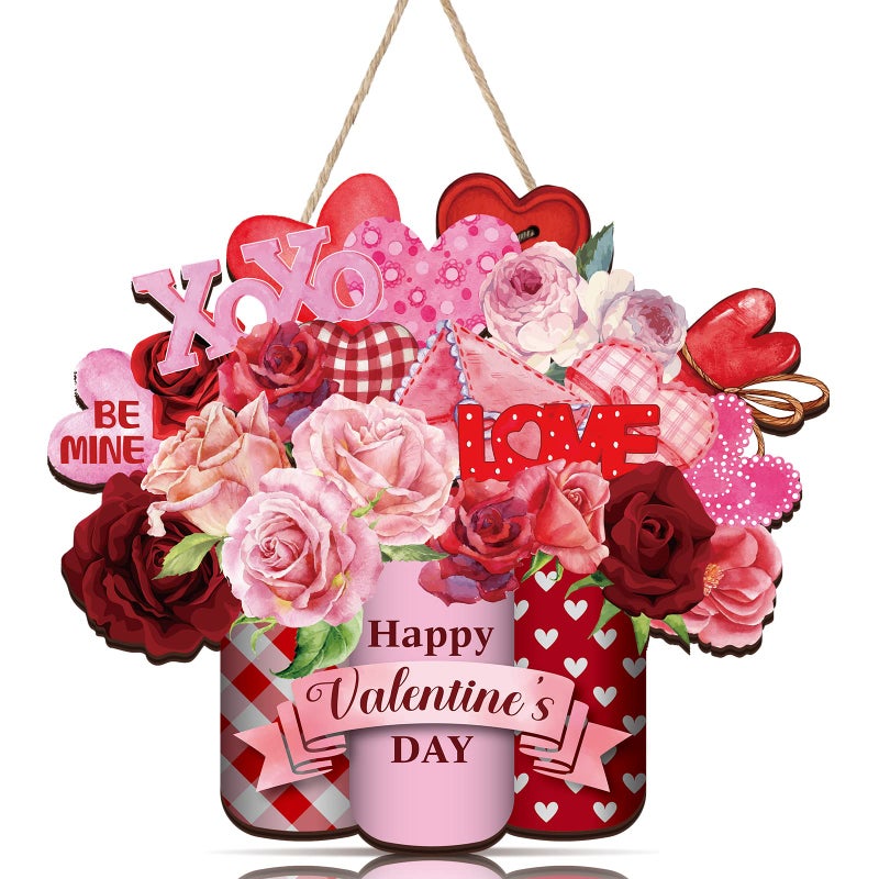 لافتة خشبية معلقة من مارسوي مكتوب عليها "عيد حب سعيد"، زينة باب، قلوب حب خشبية، زينة عيد الحب، لوحة جدارية، زينة للطاولة، الغرفة، الداخل والخارج، النافذة، ديكور ريفي، ديكور شرفة منزل ريفي (زهرة) - Image 1