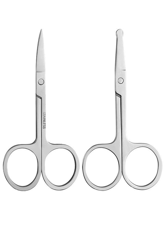 Doberyl Stainless Steel Small Scissors for Eyebrows & Eyelashes, for Beard Trimming & Moustache, Baby Nose & Facial Hair Scissors. (Combo of Curved & Round tip) - Image 1