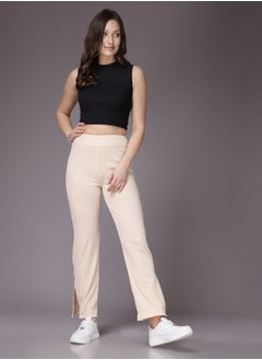 Women Flared Solid Mid-Rise Trousers