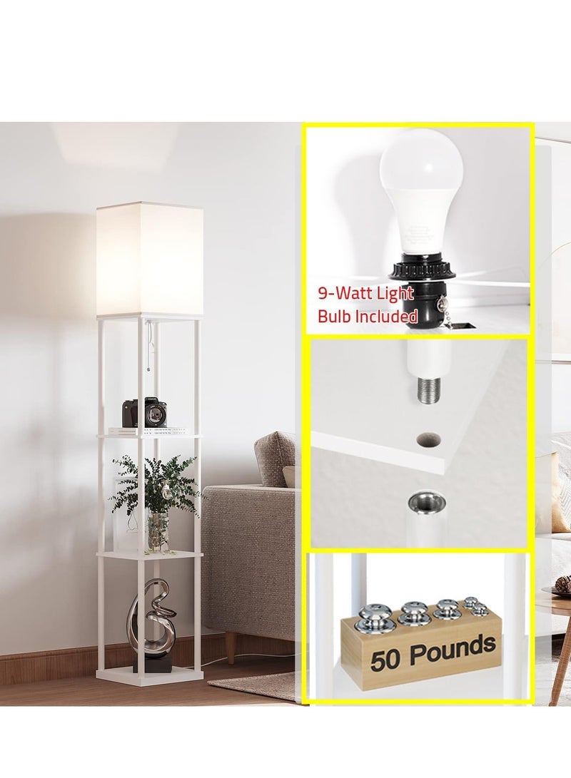RATSAW Floor Lamp with Shelves Shelf Floor Lamp Floor Lamps for Living Room with White Wood Shelf Multicolor 63 inch  - Image 3