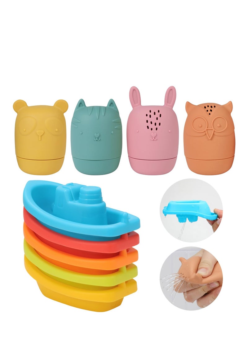 SOLARAE Bath Toys Floating Boat Train with Silicone Bath Toys, 9Pcs Mold Free No Mold Baby Bath Toys for Kids Ages 1-3, Bathtub Bath Toys for Toddlers 1-3, Infant Pool Shower Toys for 1 2 3 4 Kids Boys Girls - Image 1