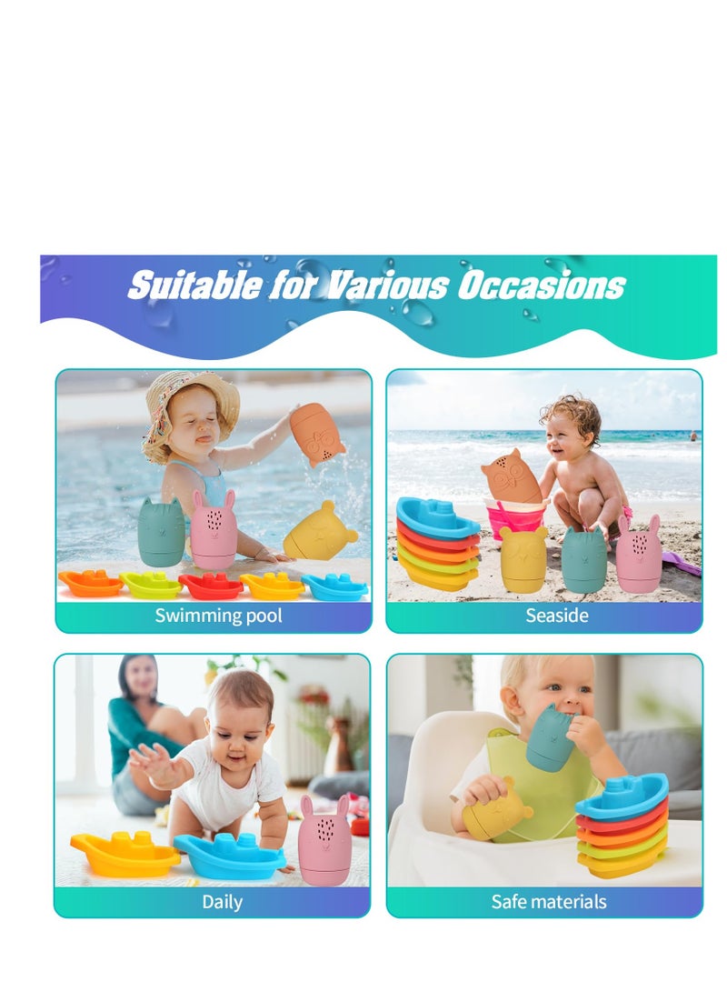 SOLARAE Bath Toys Floating Boat Train with Silicone Bath Toys, 9Pcs Mold Free No Mold Baby Bath Toys for Kids Ages 1-3, Bathtub Bath Toys for Toddlers 1-3, Infant Pool Shower Toys for 1 2 3 4 Kids Boys Girls - Image 3