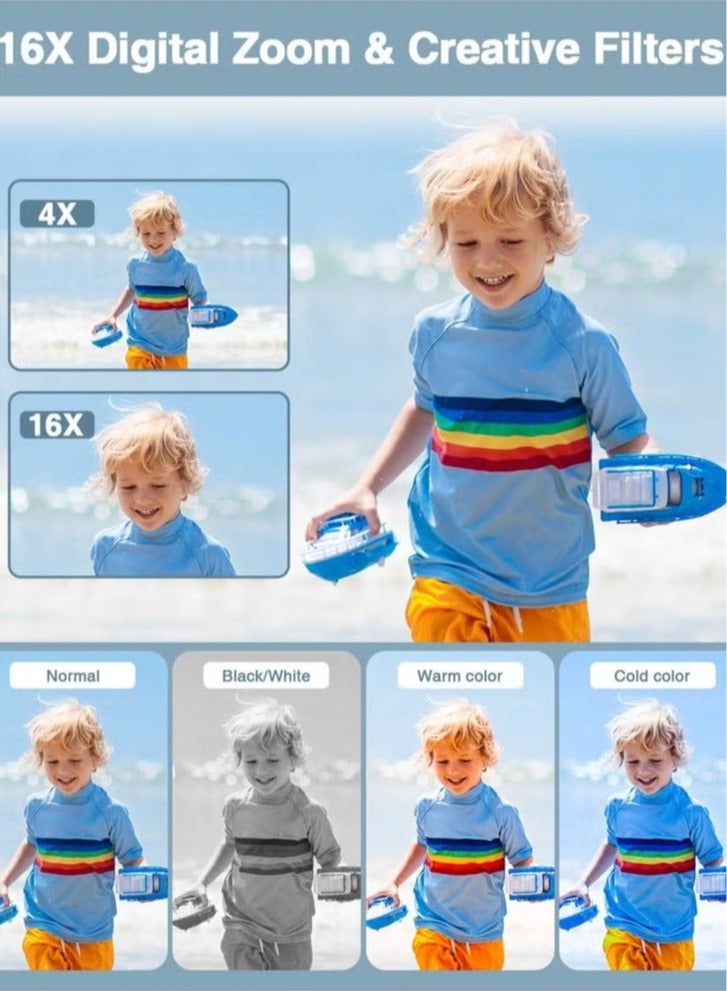 Digisand Digital Camera, 44MP FHD 1080P Kids Camera with 16X Zoom Anti-shake, 64GB Memory Card,  Mini Compact Camera for Boys/Girls (Black) - Image 5