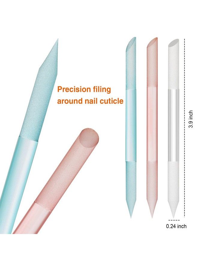 Mudder 3 Pieces Glass Cuticle Pusher Cuticle Remover Glass Nail File Dual Ended Manicure Pedicure Tools For Nails And Cuticles Care (Pink Blue Transparent) - Image 3