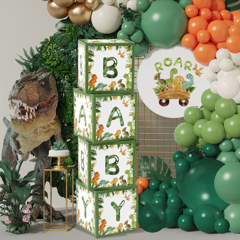 QIFU Dinosaur Baby Shower Decorations Box - Green Jungle Dinosaur Baby Boxes for Boysï¼ŒDinosaur Birthday Party Boxes Block for Woodland Safari Baby Shower Supplies Photo Props Backdrop - Image 1