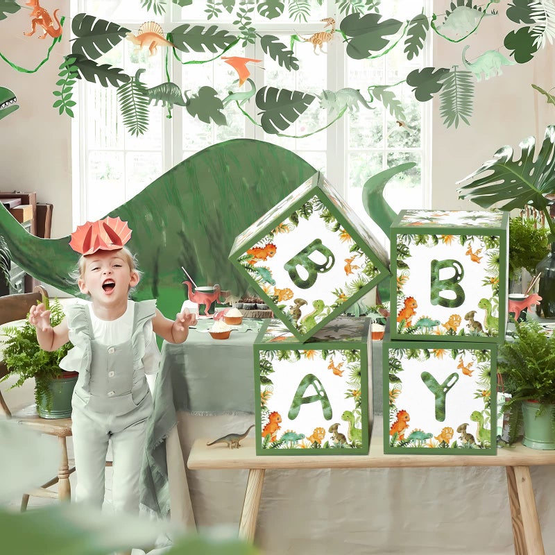 QIFU Dinosaur Baby Shower Decorations Box - Green Jungle Dinosaur Baby Boxes for Boysï¼ŒDinosaur Birthday Party Boxes Block for Woodland Safari Baby Shower Supplies Photo Props Backdrop - Image 5