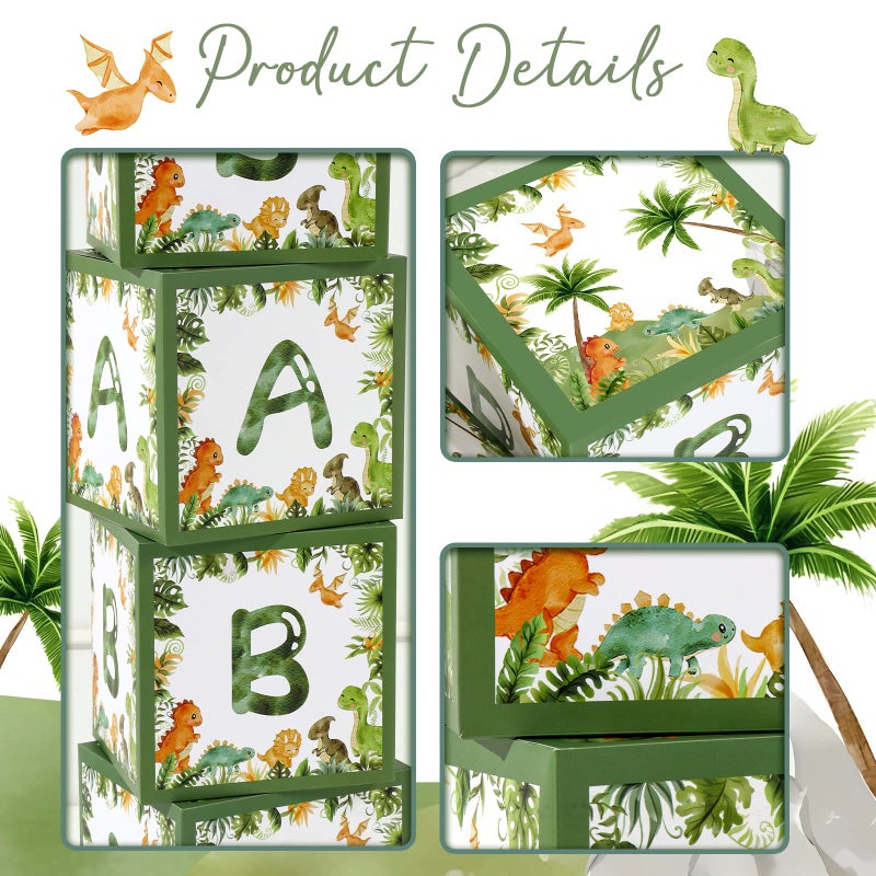 QIFU Dinosaur Baby Shower Decorations Box - Green Jungle Dinosaur Baby Boxes for Boysï¼ŒDinosaur Birthday Party Boxes Block for Woodland Safari Baby Shower Supplies Photo Props Backdrop - Image 4