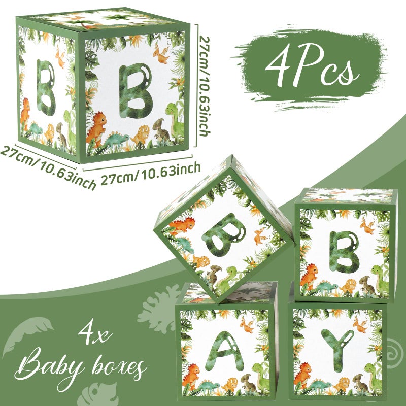 QIFU Dinosaur Baby Shower Decorations Box - Green Jungle Dinosaur Baby Boxes for Boysï¼ŒDinosaur Birthday Party Boxes Block for Woodland Safari Baby Shower Supplies Photo Props Backdrop - Image 3
