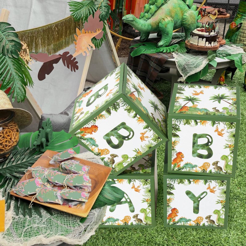 QIFU Dinosaur Baby Shower Decorations Box - Green Jungle Dinosaur Baby Boxes for Boysï¼ŒDinosaur Birthday Party Boxes Block for Woodland Safari Baby Shower Supplies Photo Props Backdrop - Image 2