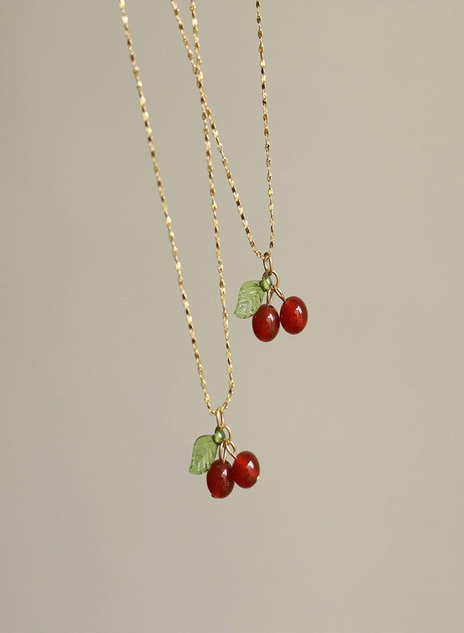 JAVARNV Cherry Charm Necklace - Dainty Gold Chain Necklace With Red Heart Cherry Pendant - Fruit Beaded Gold Jewelry - Image 4