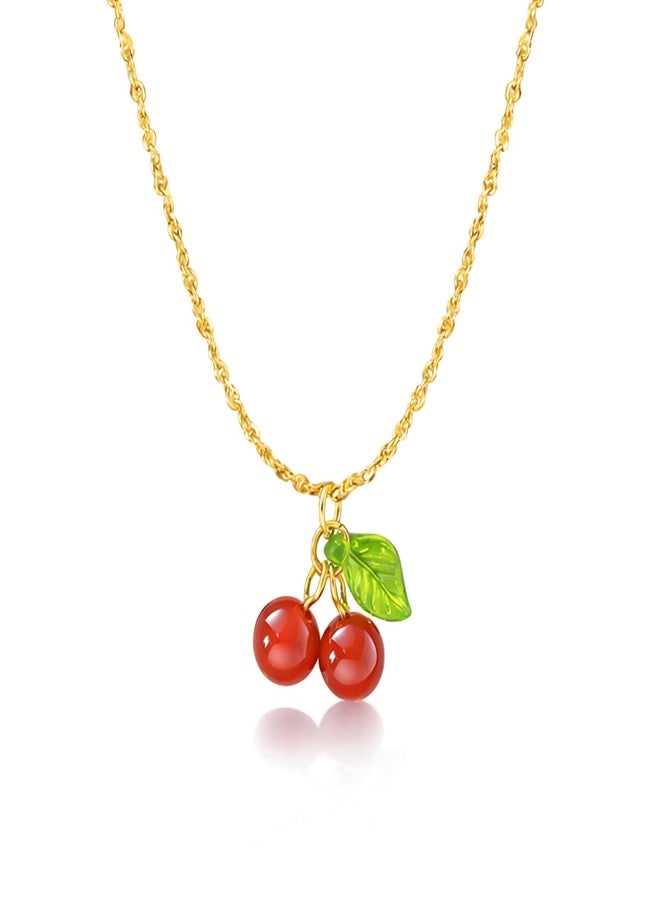 JAVARNV Cherry Charm Necklace - Dainty Gold Chain Necklace With Red Heart Cherry Pendant - Fruit Beaded Gold Jewelry - Image 1